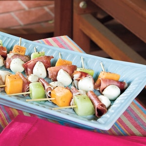 Melon, Mozzarella & Prosciutto Skewers from myrecipes.com